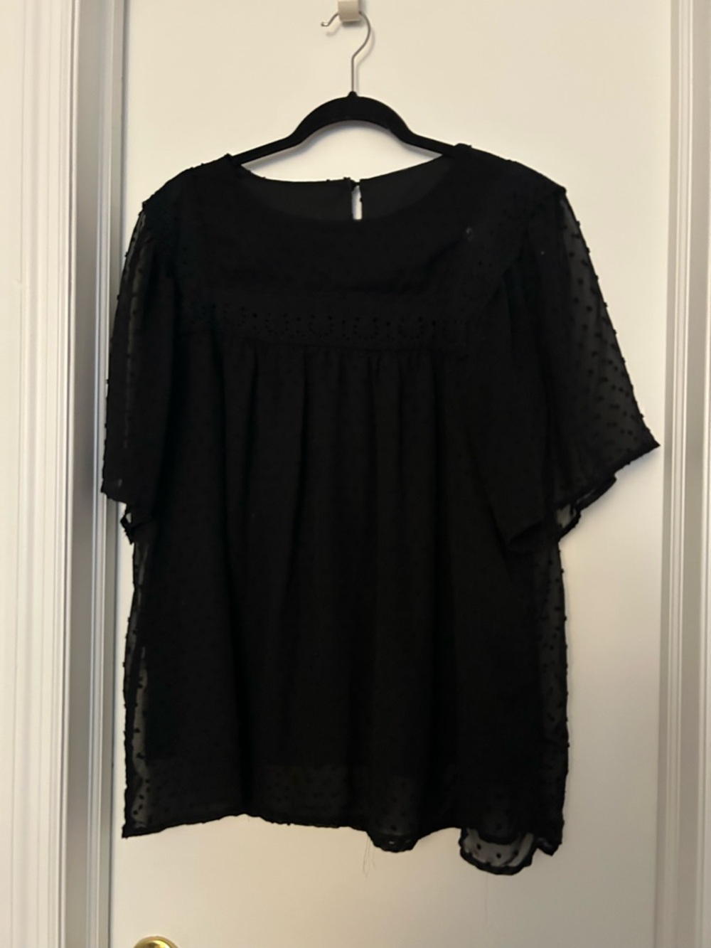 Amazon Black Swiss Dot Flutter Sleeve Top